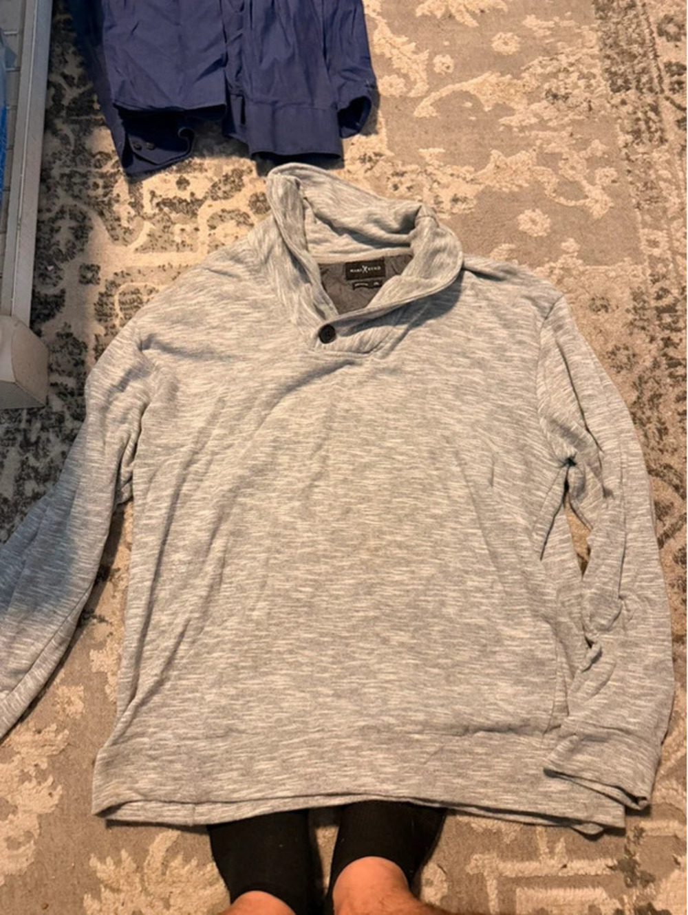 Marc Ecko Men's Pullover Sweater XXLarge Gray Shawl Collar Button